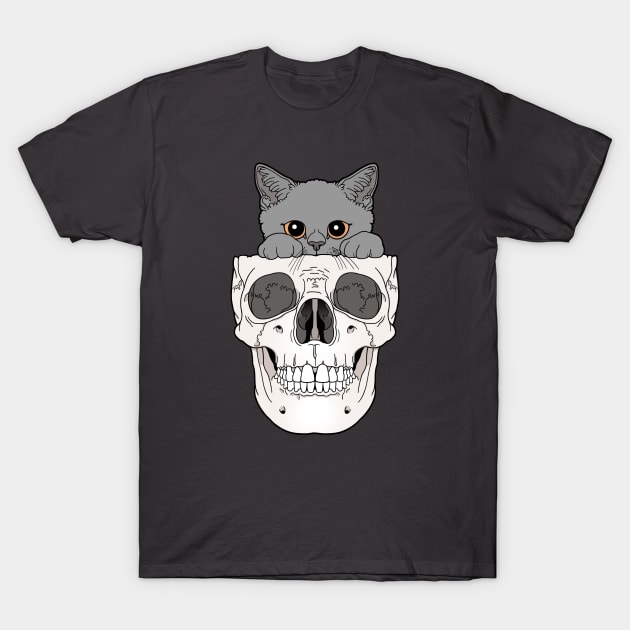 Grey Kitty & Skull T-Shirt by tiina menzel